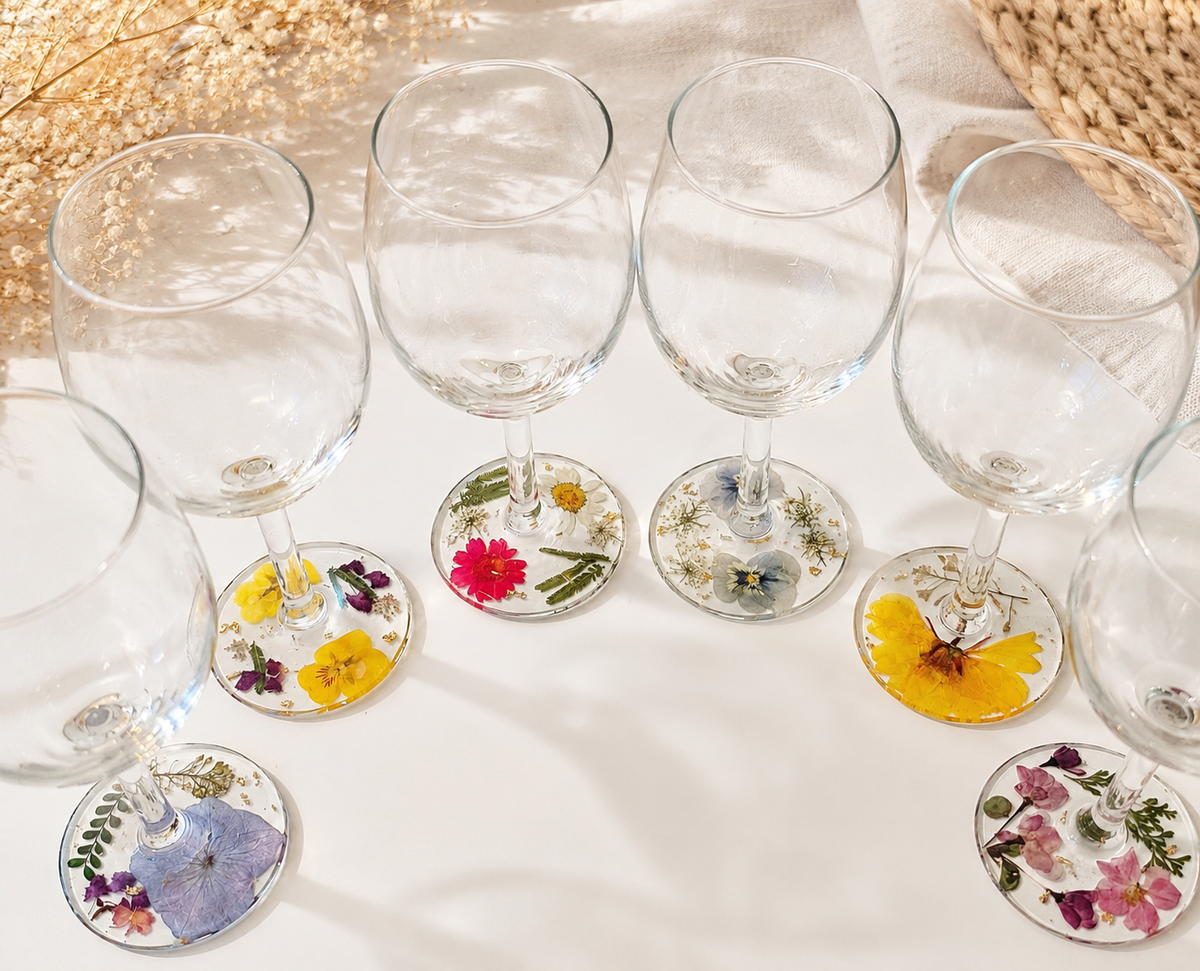 Verres à Pied Fleuris - Vin Champagne Tasse - Créations artisanales