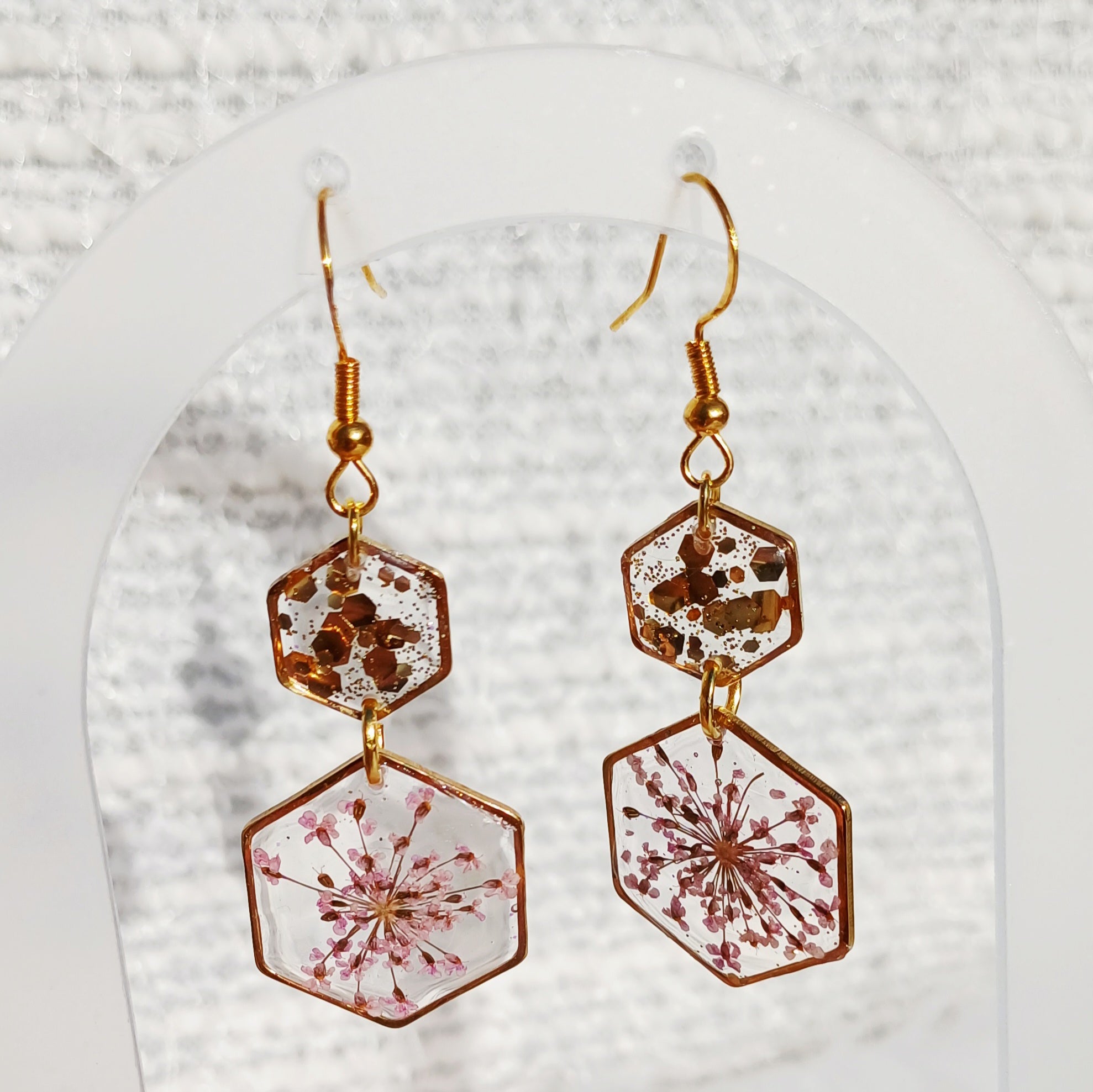 Boucles d’Oreilles Fleur Rose et Paillettes