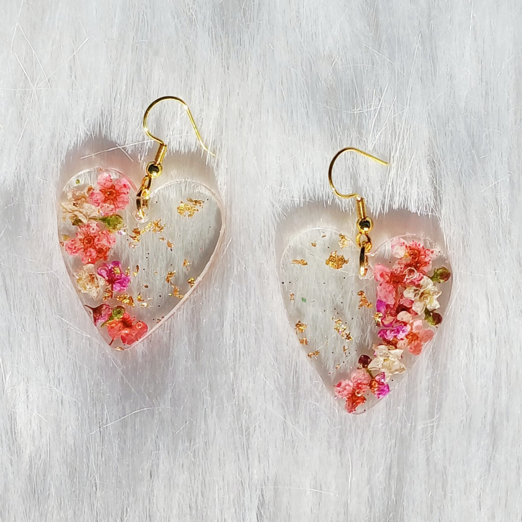 Boucles d'oreilles Cœur – Fleurs Séchées Naturelles