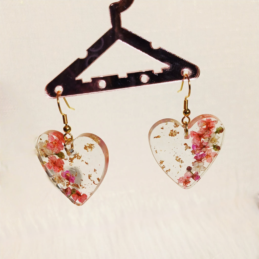 Boucles d'oreilles Cœur – Fleurs Séchées Naturelles