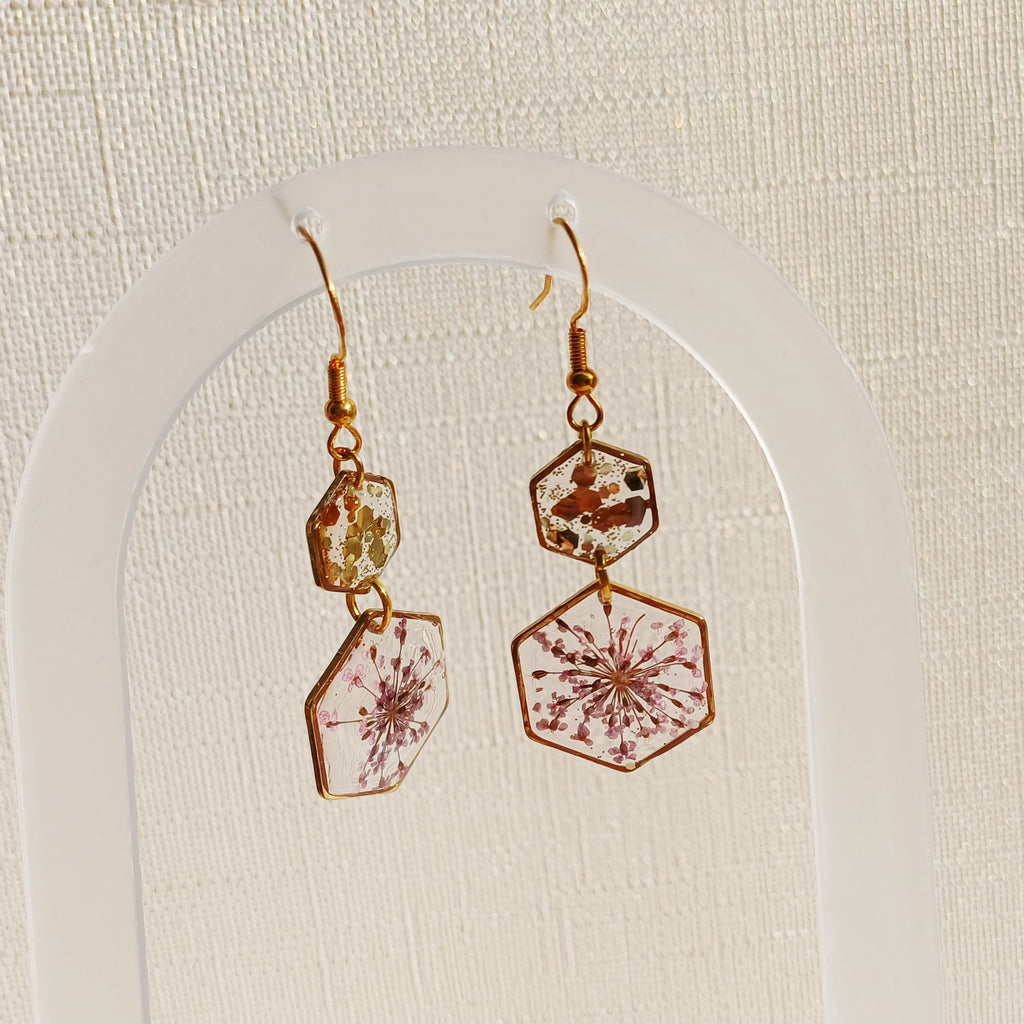 Boucles d’Oreilles Fleur Rose et Paillettes