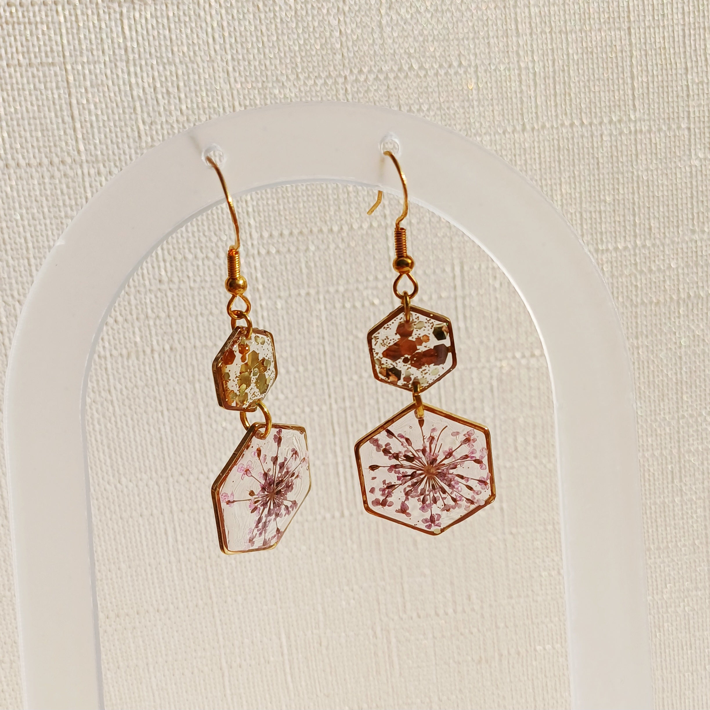 Boucles d’Oreilles Fleur Rose et Paillettes