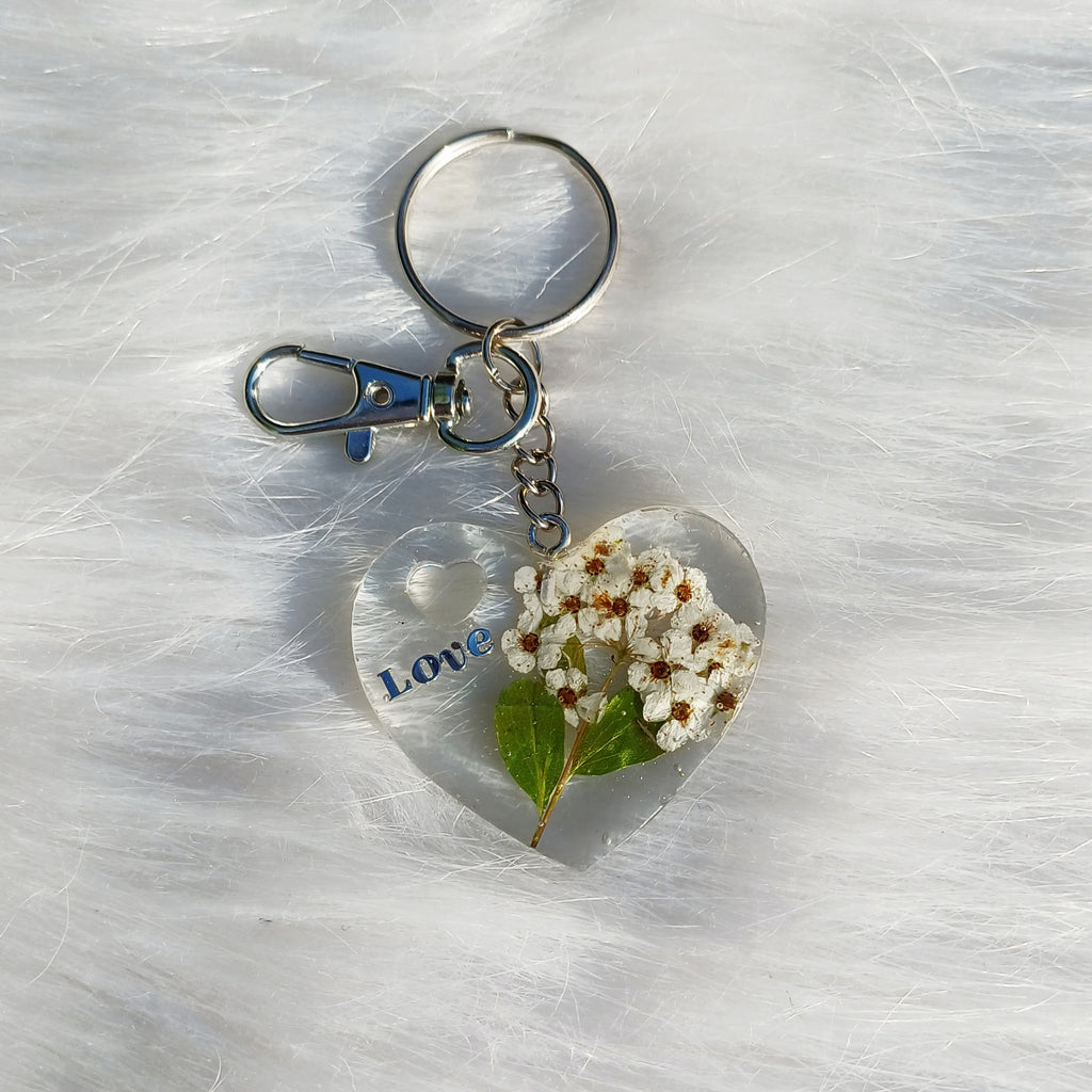 Porte-clé Cœur Fleur de Spirée