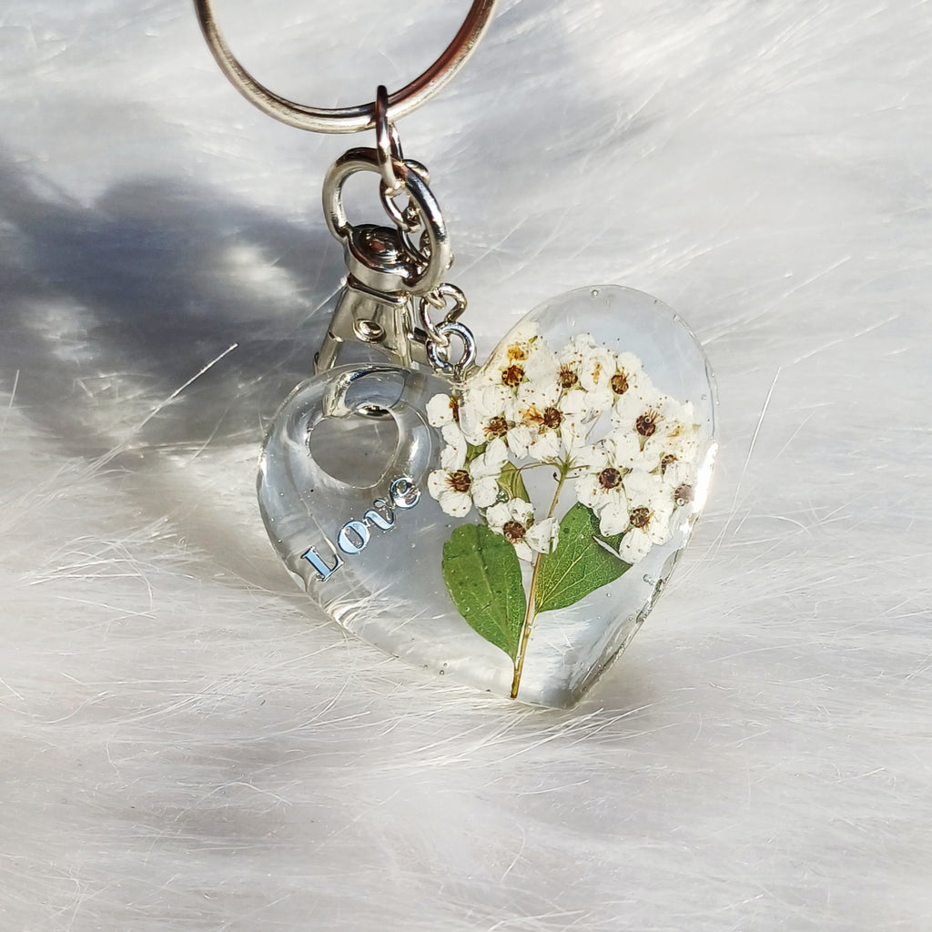 Porte-clé Cœur Fleur de Spirée