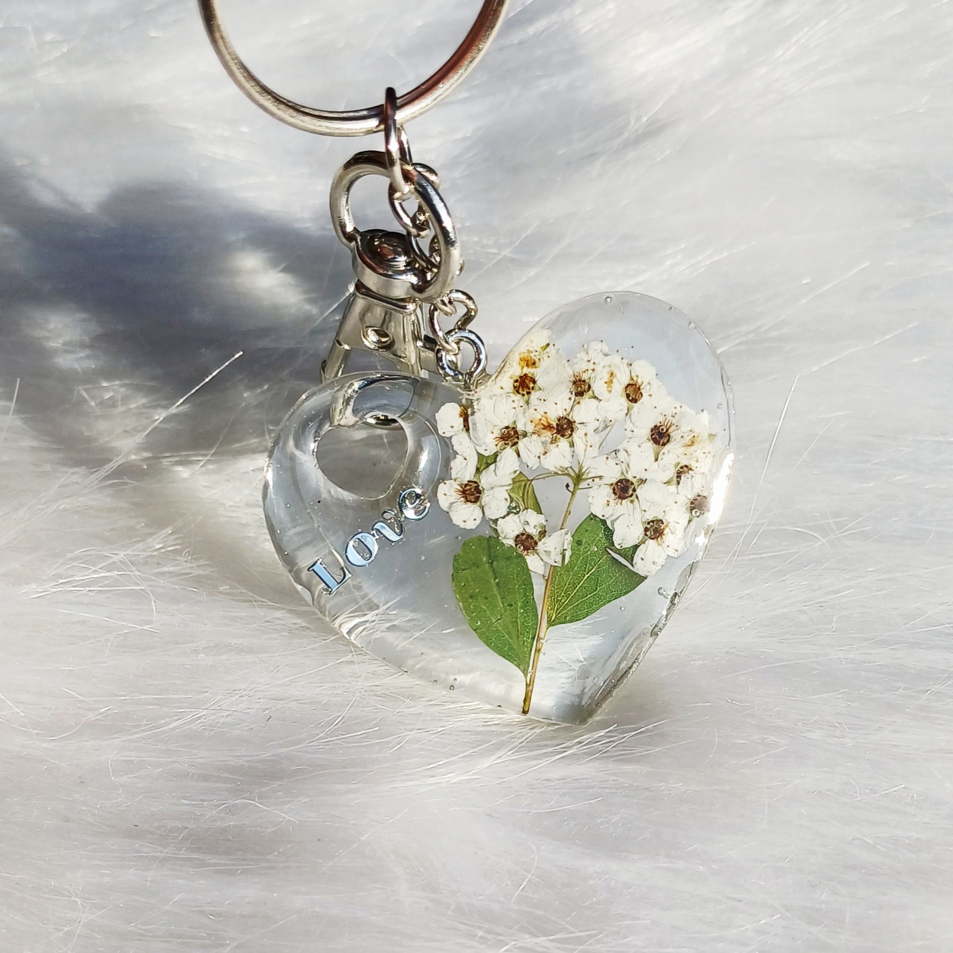 Porte-clé Cœur Fleur de Spirée