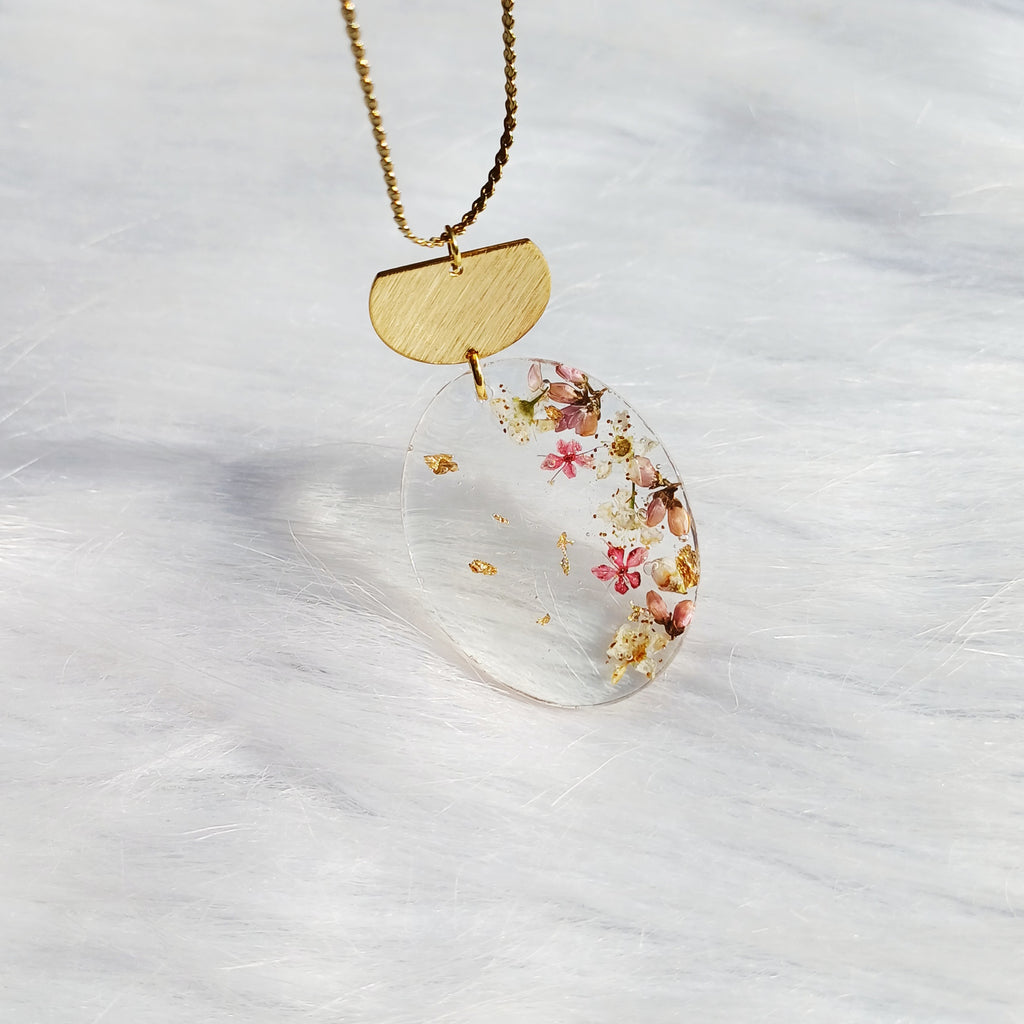 Parure Demi-Lune Fleurs de Spirée – Fleurs Séchées – Feuille d'or
