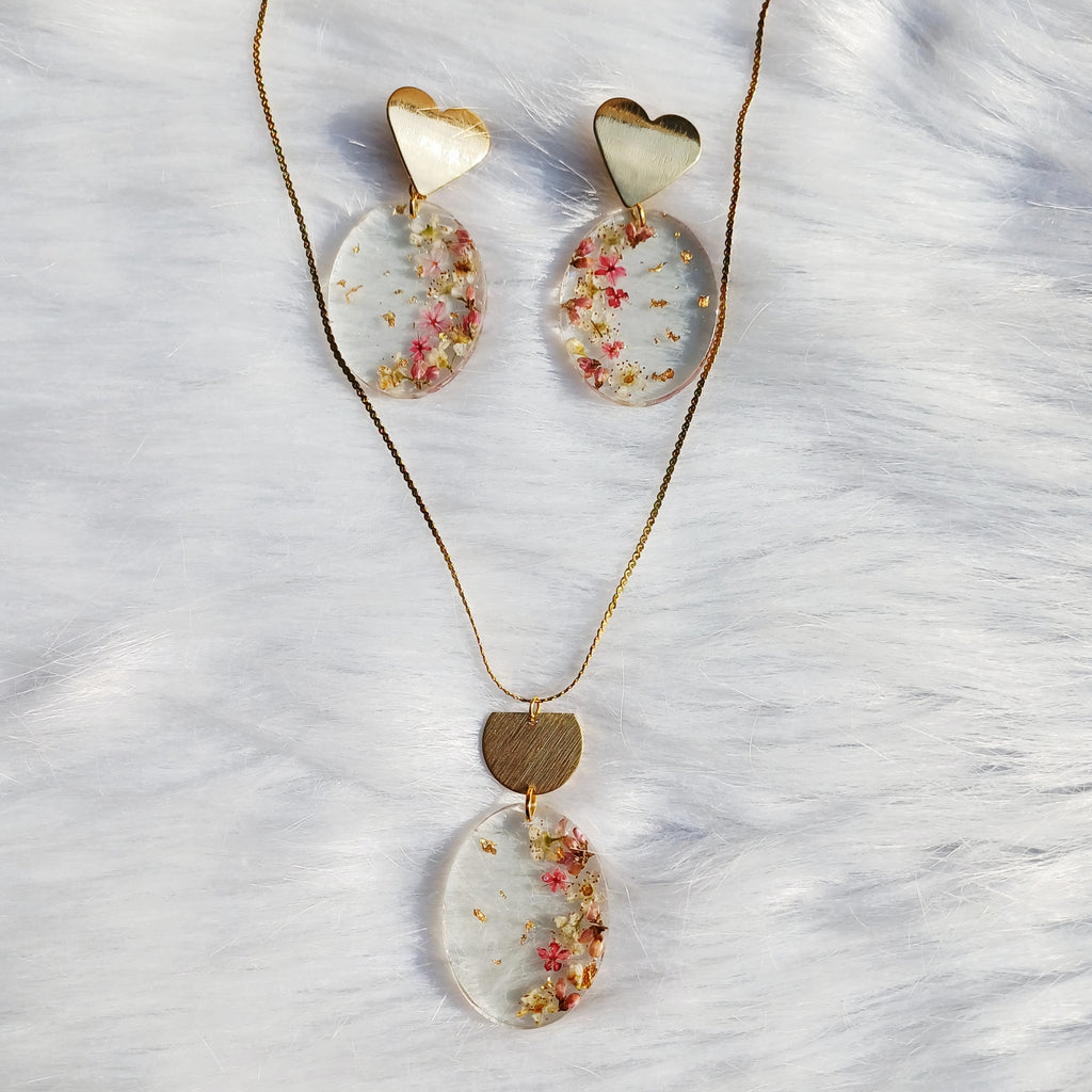 Parure Demi-Lune Fleurs de Spirée – Fleurs Séchées – Feuille d'or