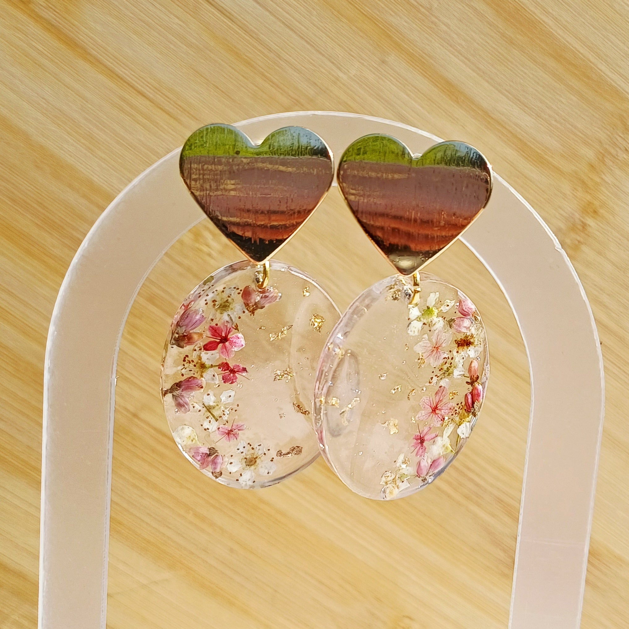 Parure Demi-Lune Fleurs de Spirée – Fleurs Séchées – Feuille d'or