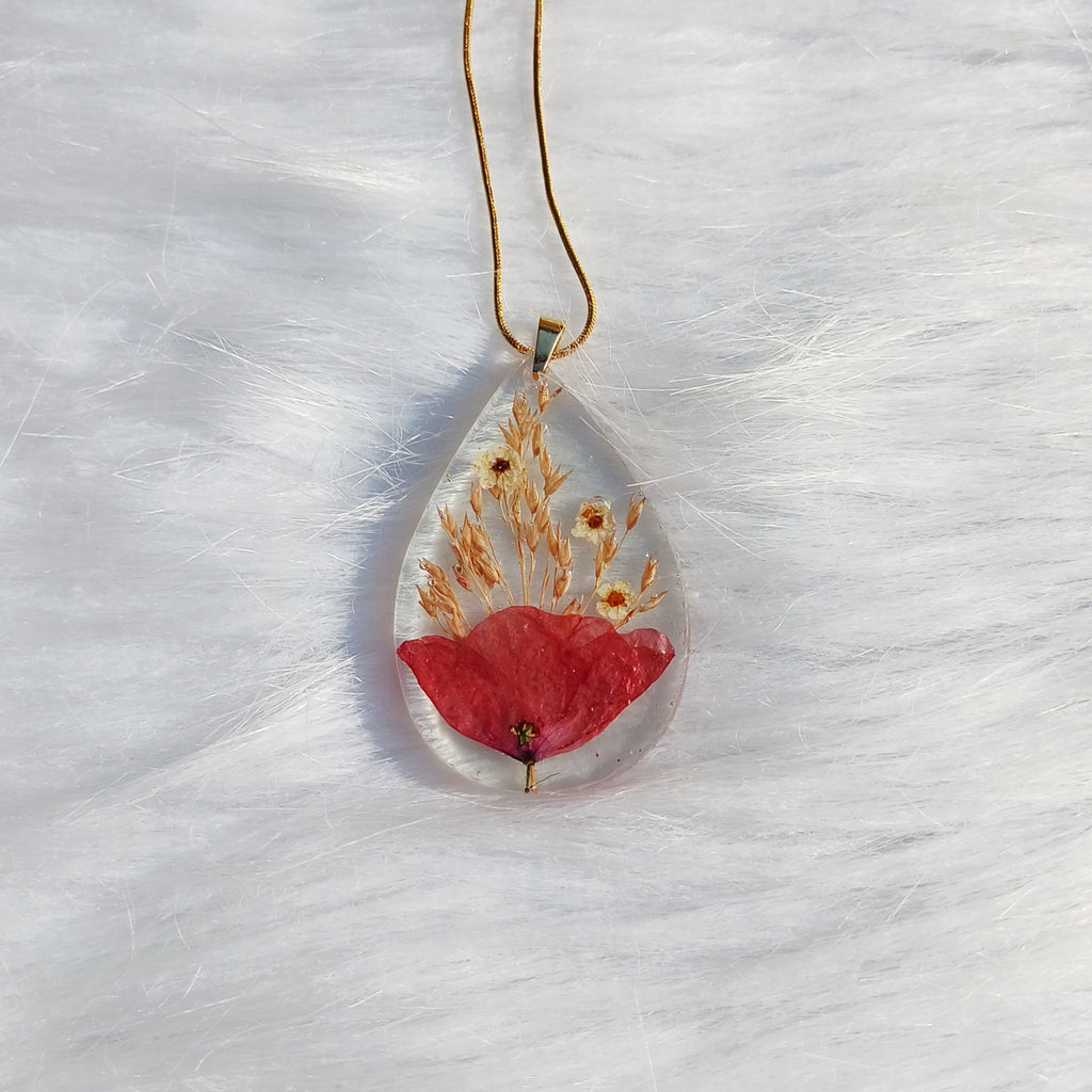 Collier Coquelicot Champêtre – Fleur Séchée Naturelle