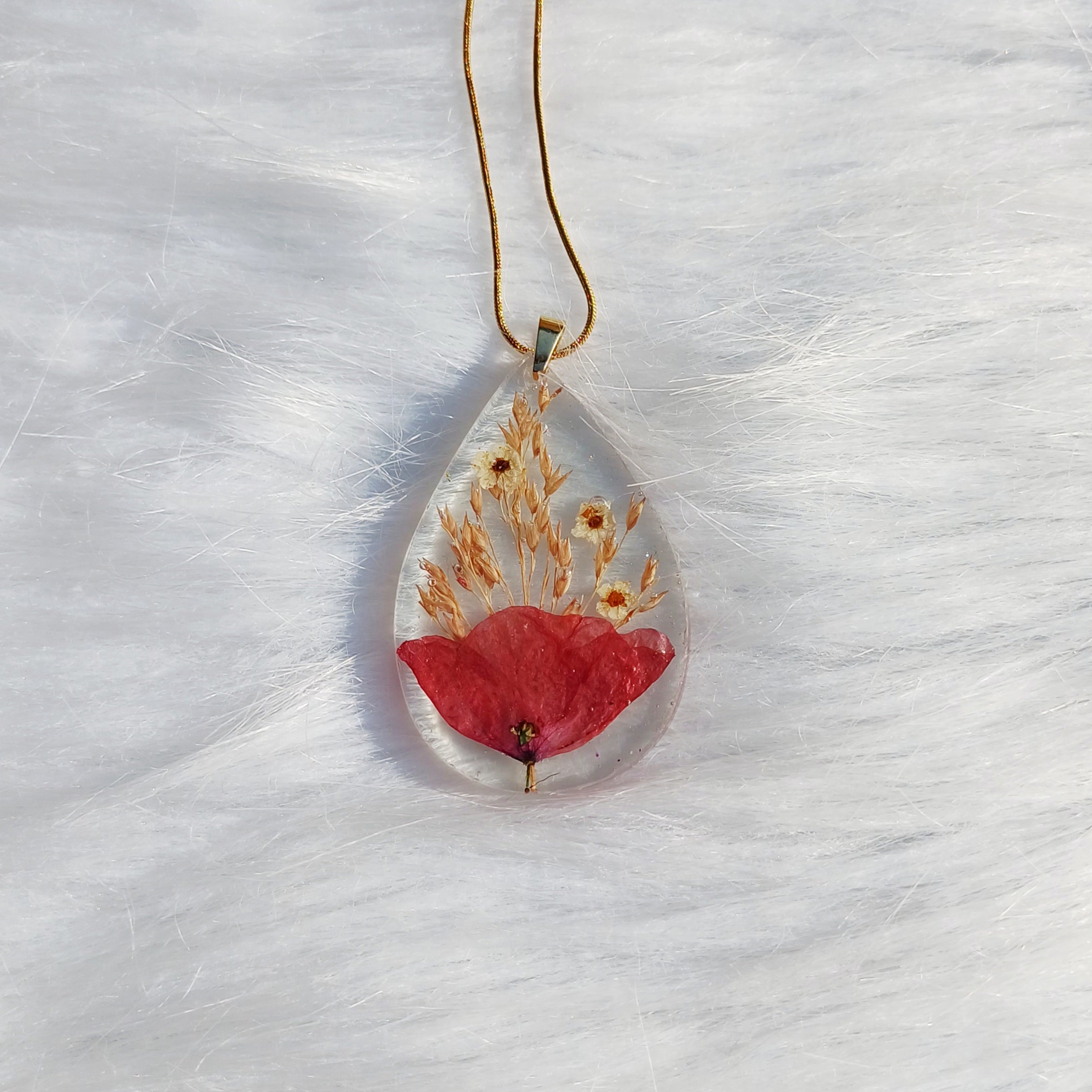 Collier Coquelicot Champêtre – Fleur Séchée Naturelle