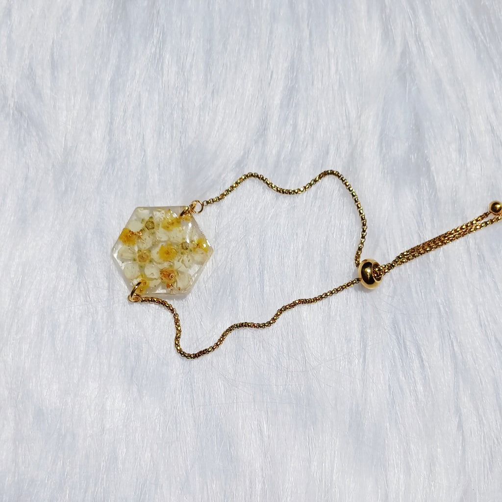 Bracelet Mimosa ajustable – Fleur Séchée Naturelle – Acier Inoxydable