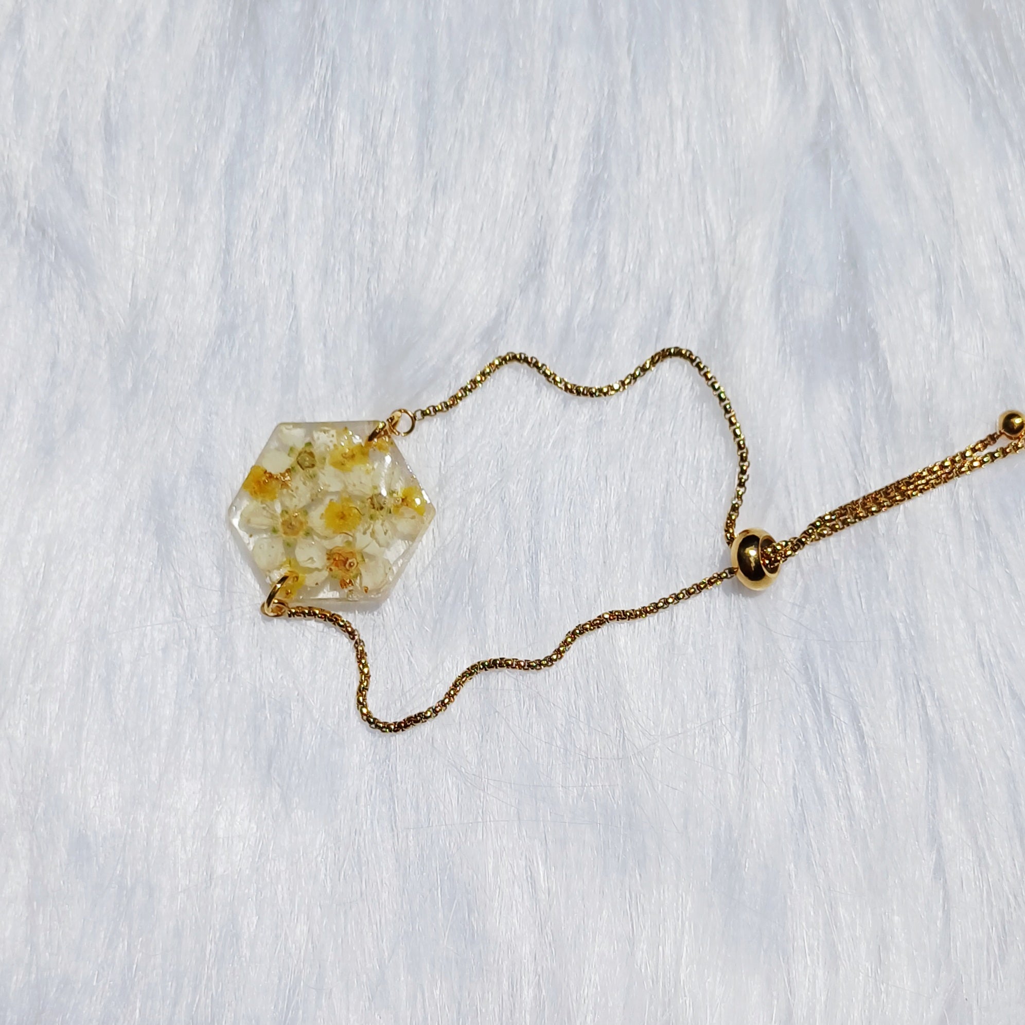 Bracelet Mimosa ajustable – Fleur Séchée Naturelle – Acier Inoxydable