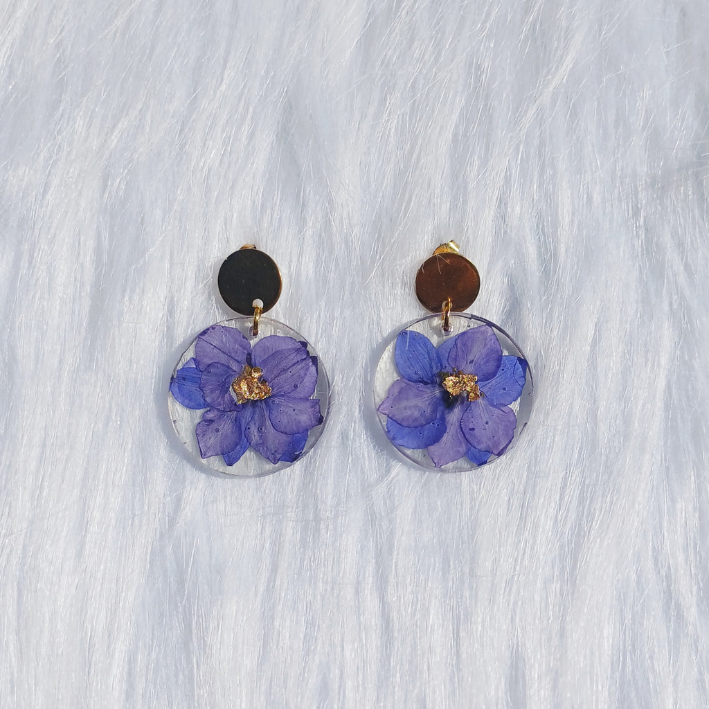 Boucles d'oreilles - Fleurs de delphinium séchées