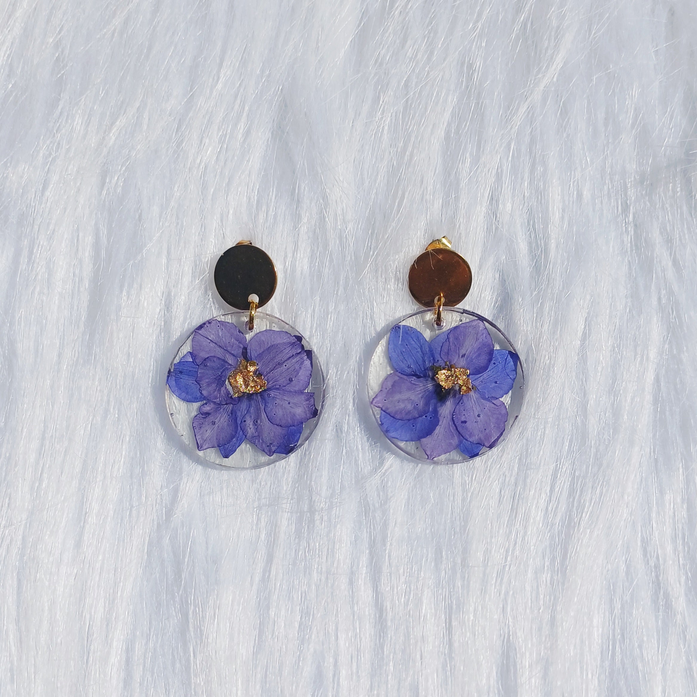 Boucles d'oreilles - Fleurs de delphinium séchées
