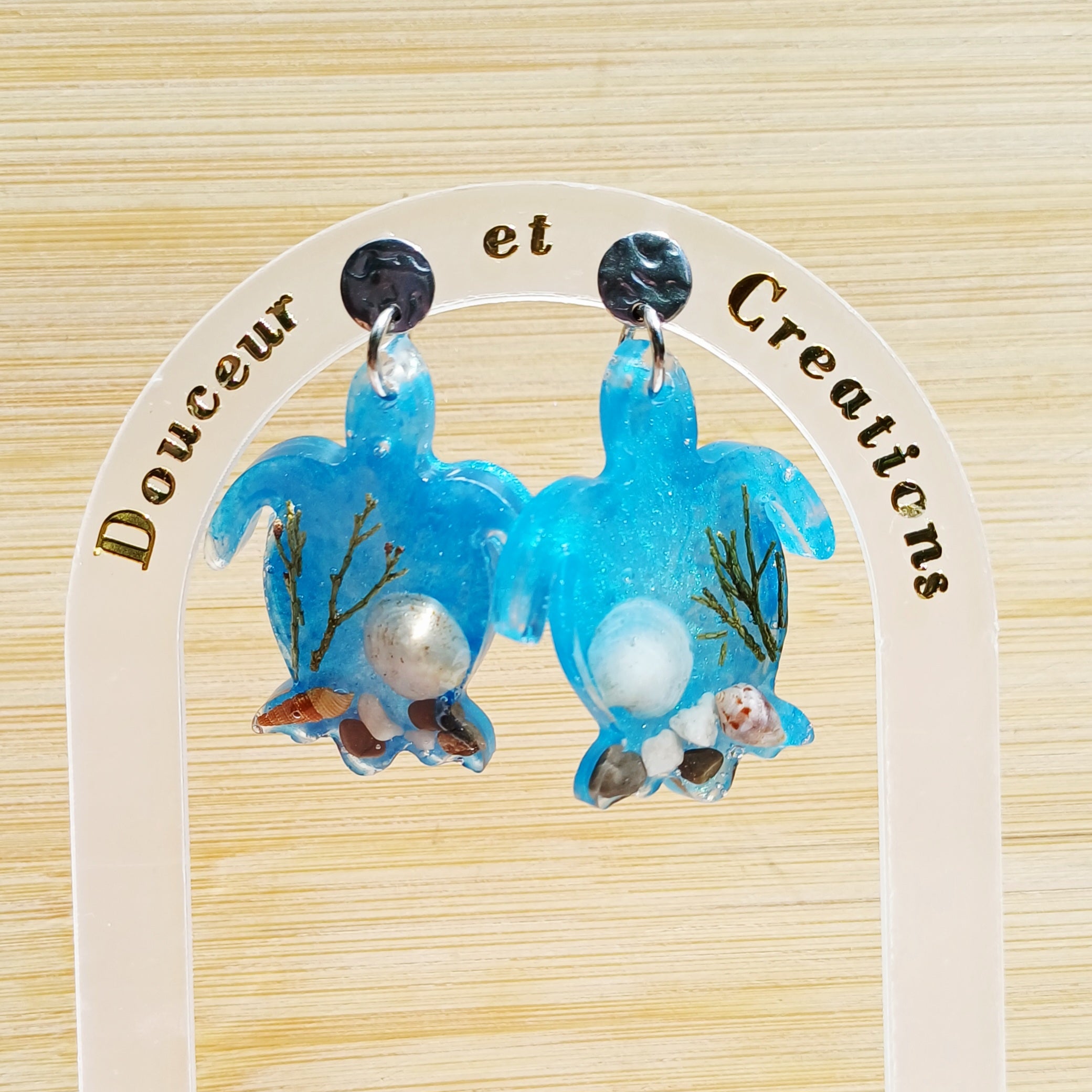 Boucles d’Oreilles Tortue Marine – Coquillages Côte d’Azur
