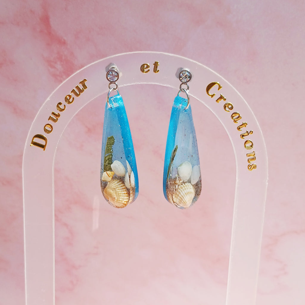 Boucles d’Oreilles Galets et Coquillages – Côte d’Azur