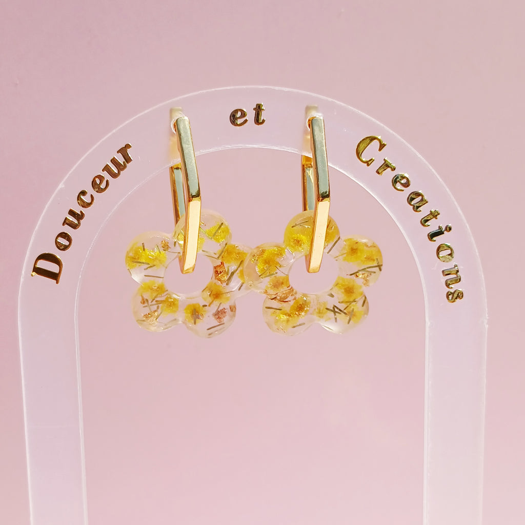 Boucles d’Oreilles Mimosa – Fleur Séchée Naturelle