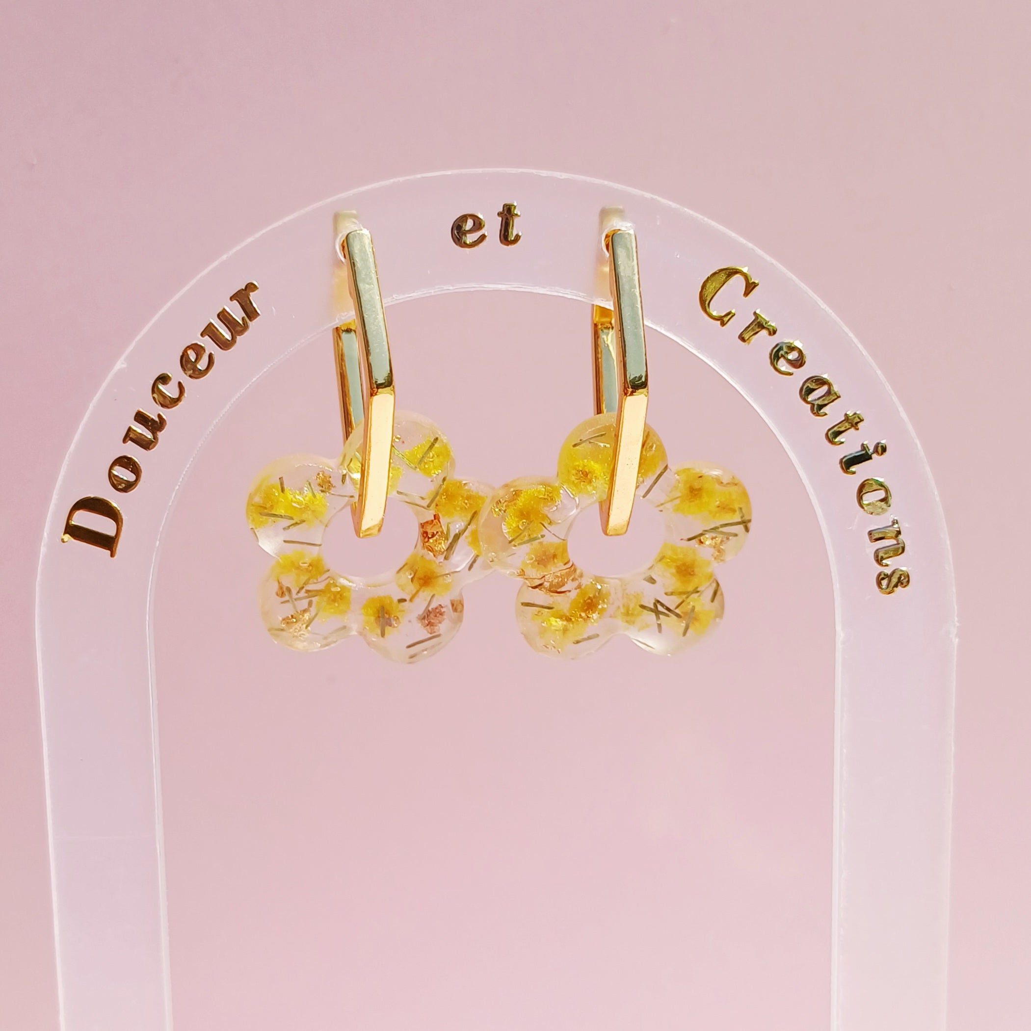 Boucles d’Oreilles Mimosa – Fleur Séchée Naturelle