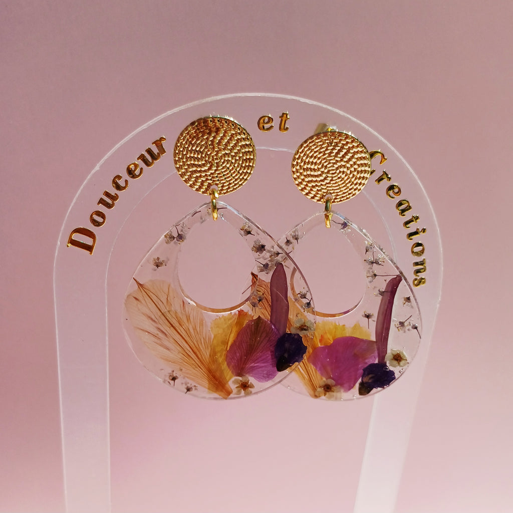 Boucles d’Oreilles Mélange de Fleurs Colorées – Pièce Unique