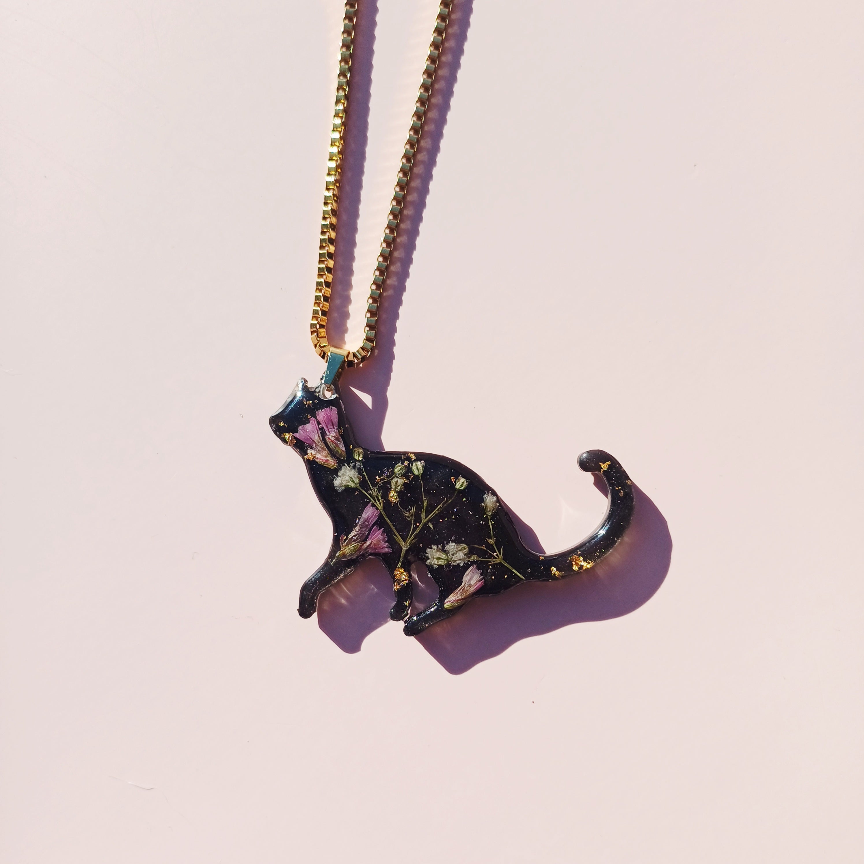 Collier Chat Noir -Fleurs séchées