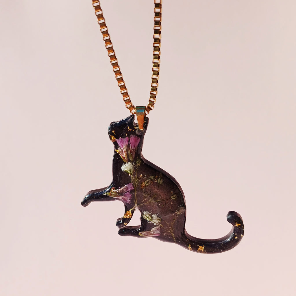 Collier Chat Noir -Fleurs séchées
