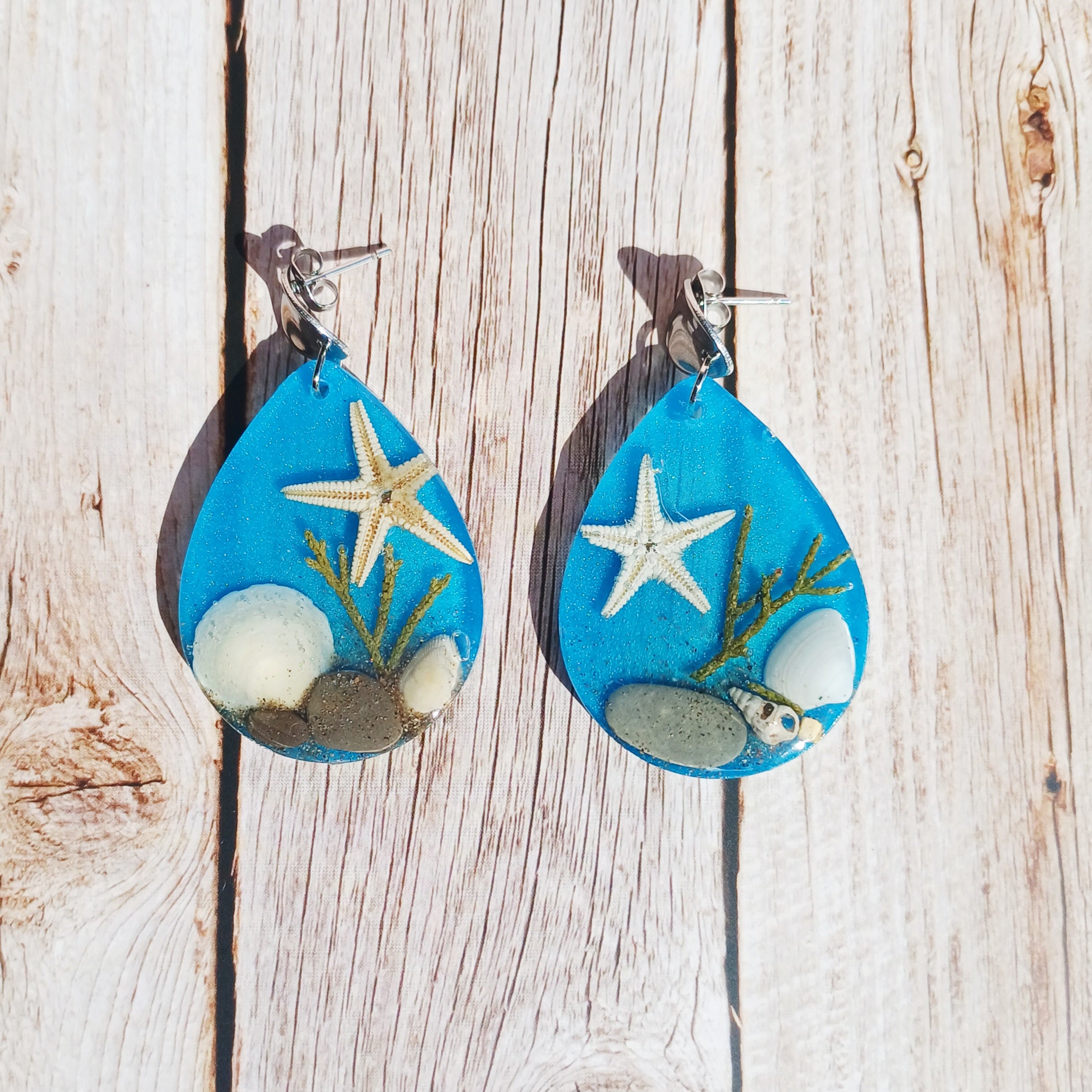 Boucles d'Oreilles Mer — Galets et Coquillages Côte d'Azur, étoile de mer