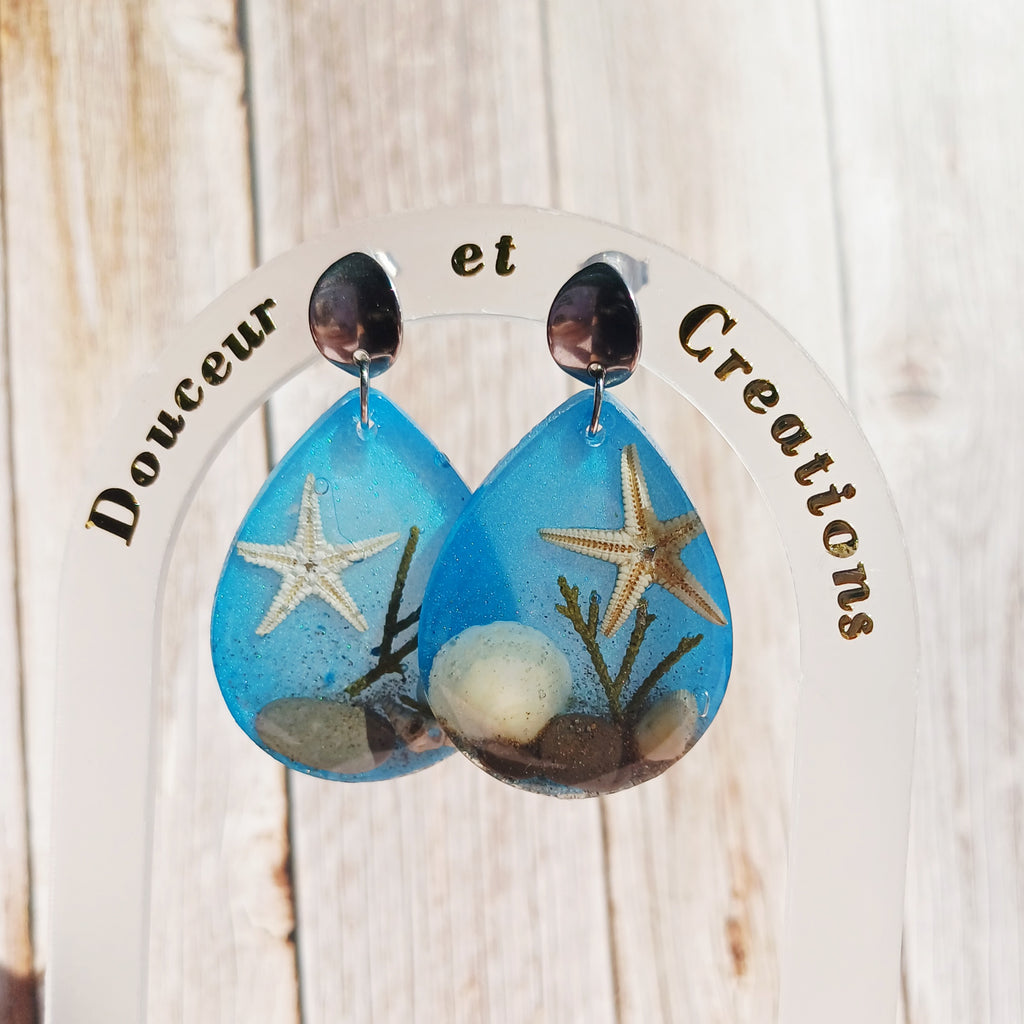 Boucles d'Oreilles Mer — Galets et Coquillages Côte d'Azur, étoile de mer