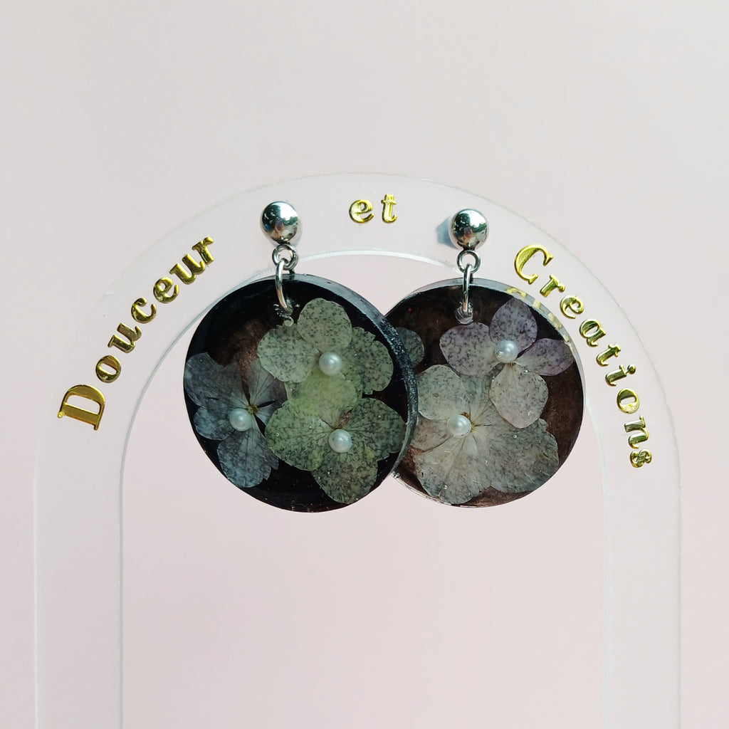 Boucles d'oreilles Hortensia Bleu – Fleurs séchées naturelles