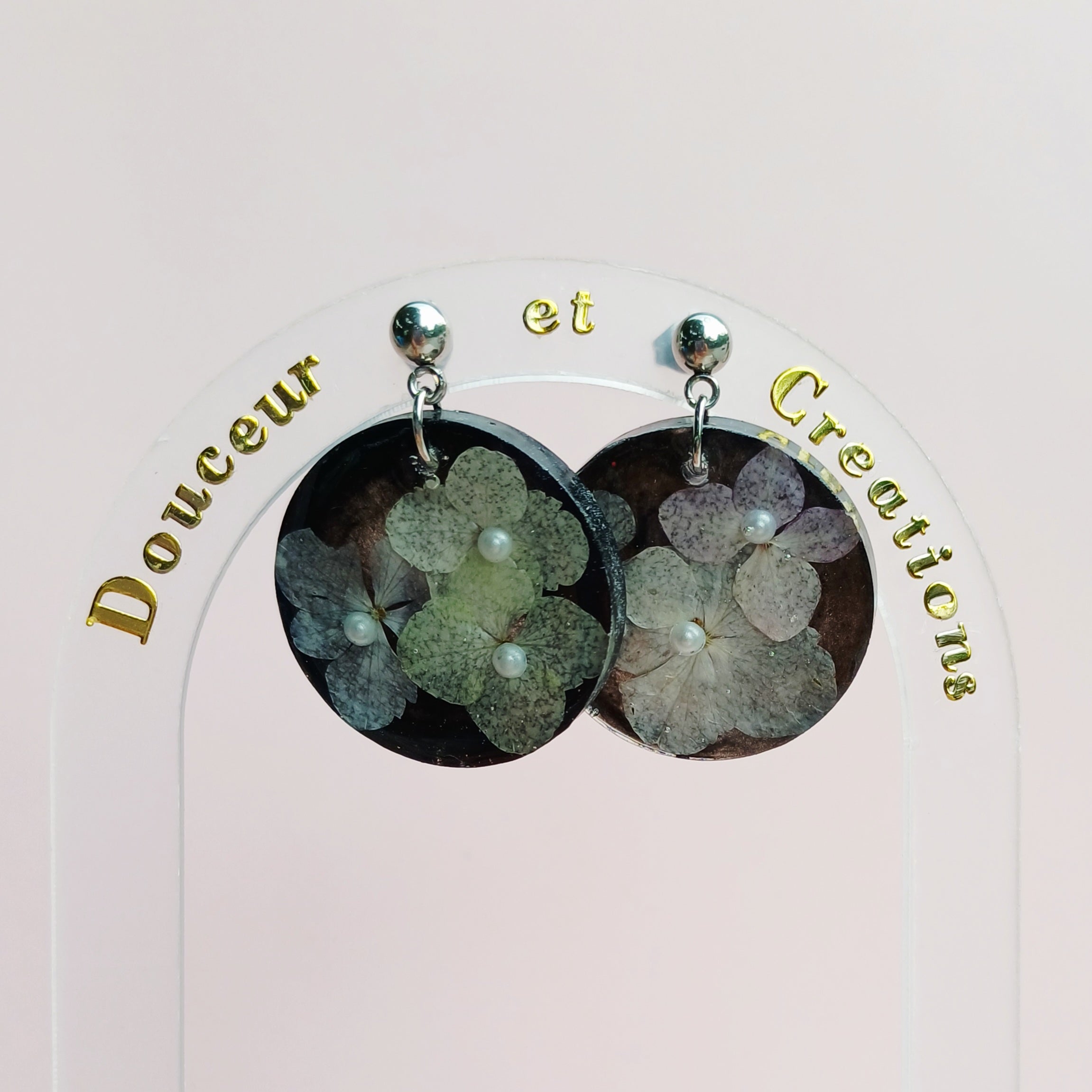Boucles d'oreilles Hortensia Bleu – Fleurs séchées naturelles