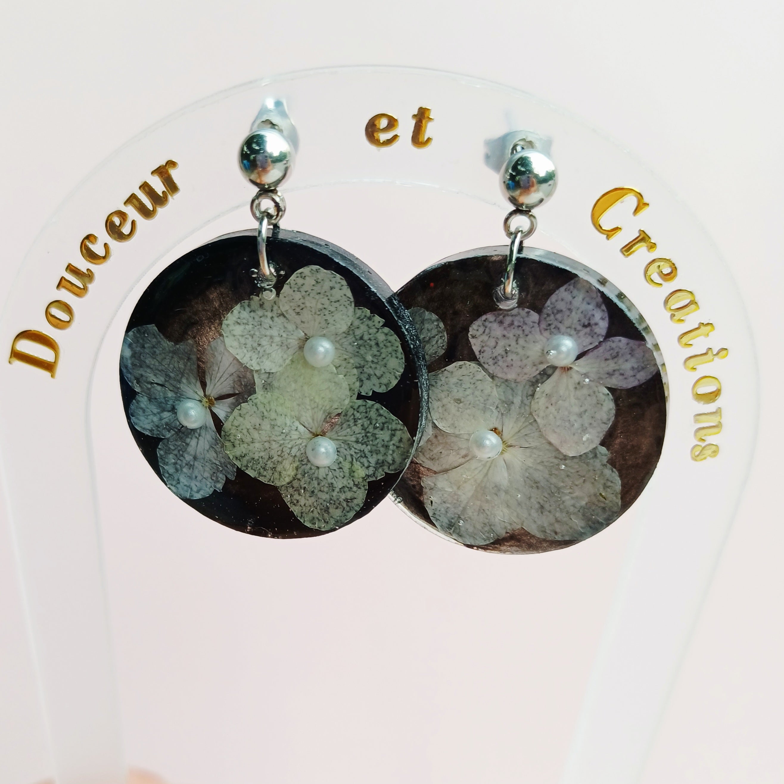 Boucles d'oreilles Hortensia Bleu – Fleurs séchées naturelles