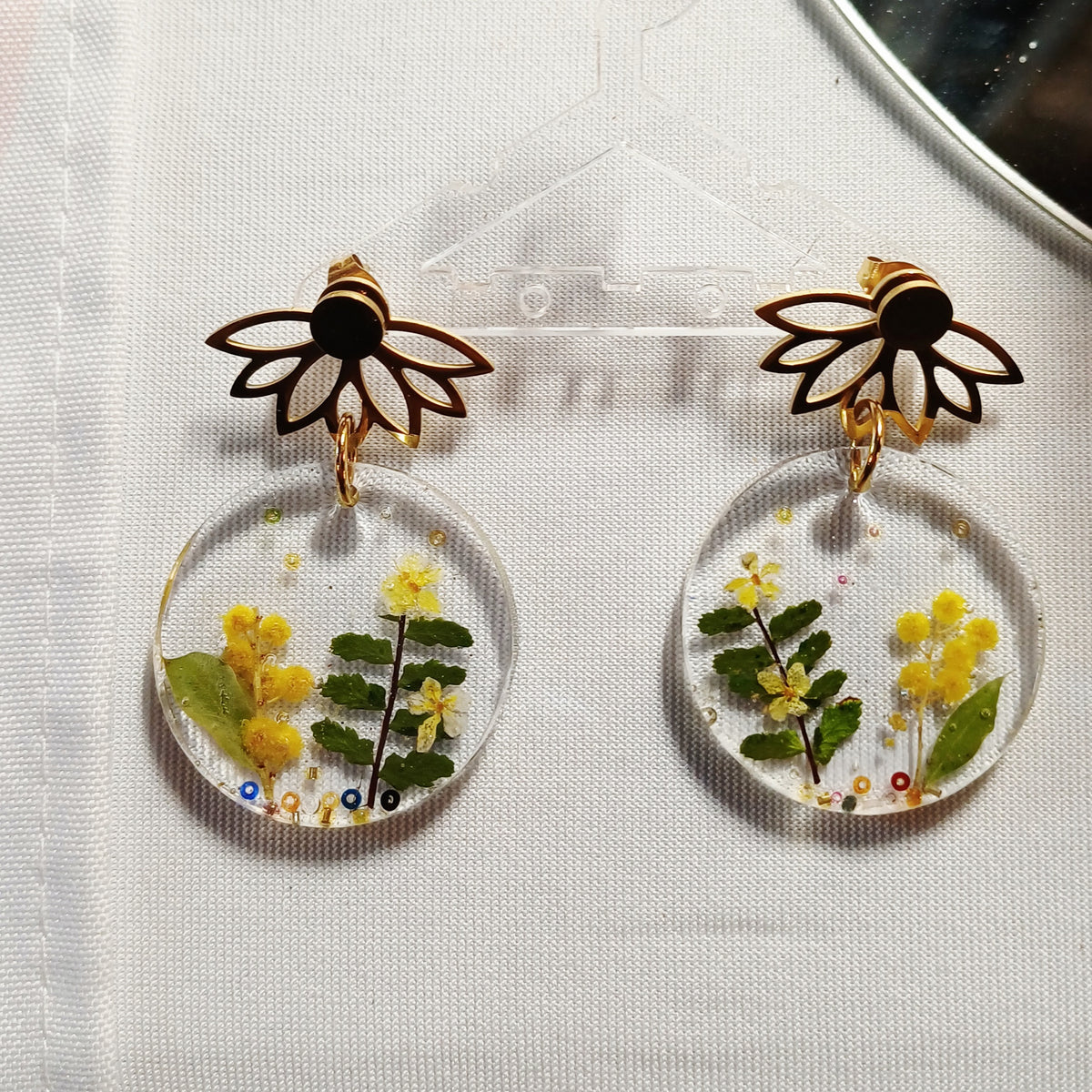 Boucles d'Oreilles Mimosa – Fleurs Séchées - Côte d'Azur
