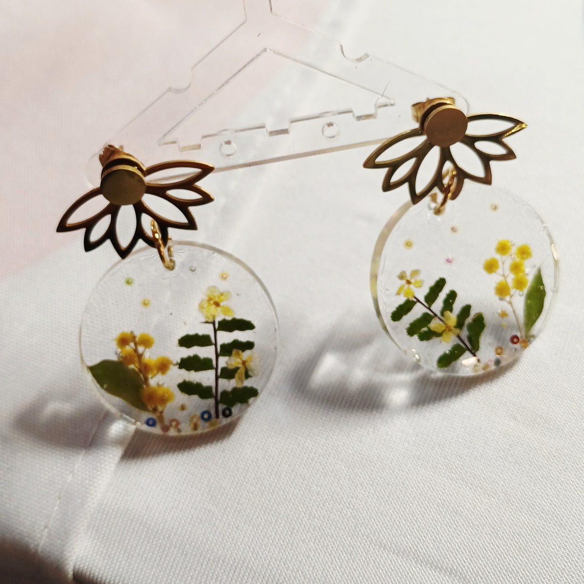 Boucles d'Oreilles Mimosa – Fleurs Séchées - Côte d'Azur