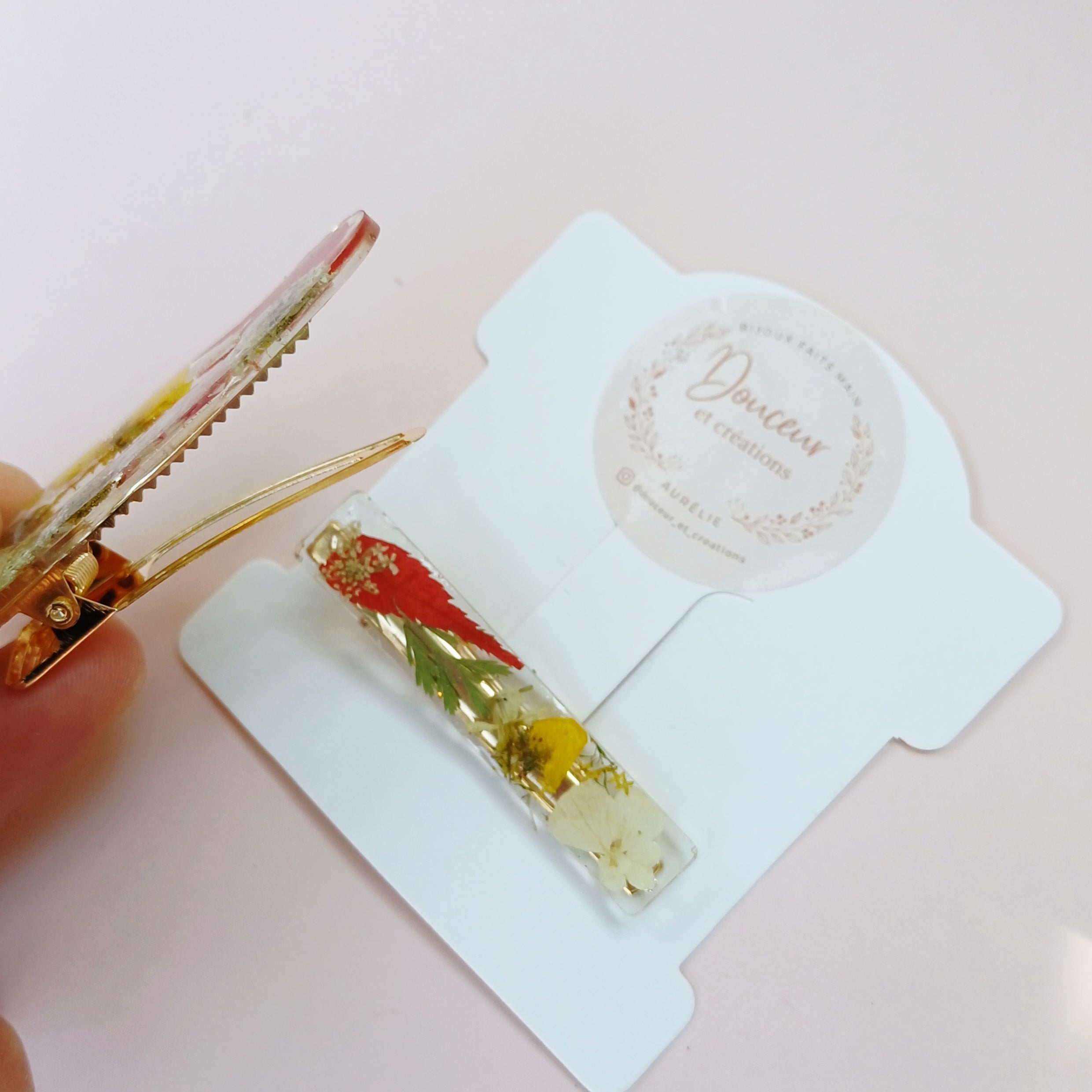 Lot de 2 Barrettes Feuille d'Érable et Hortensia séchés
