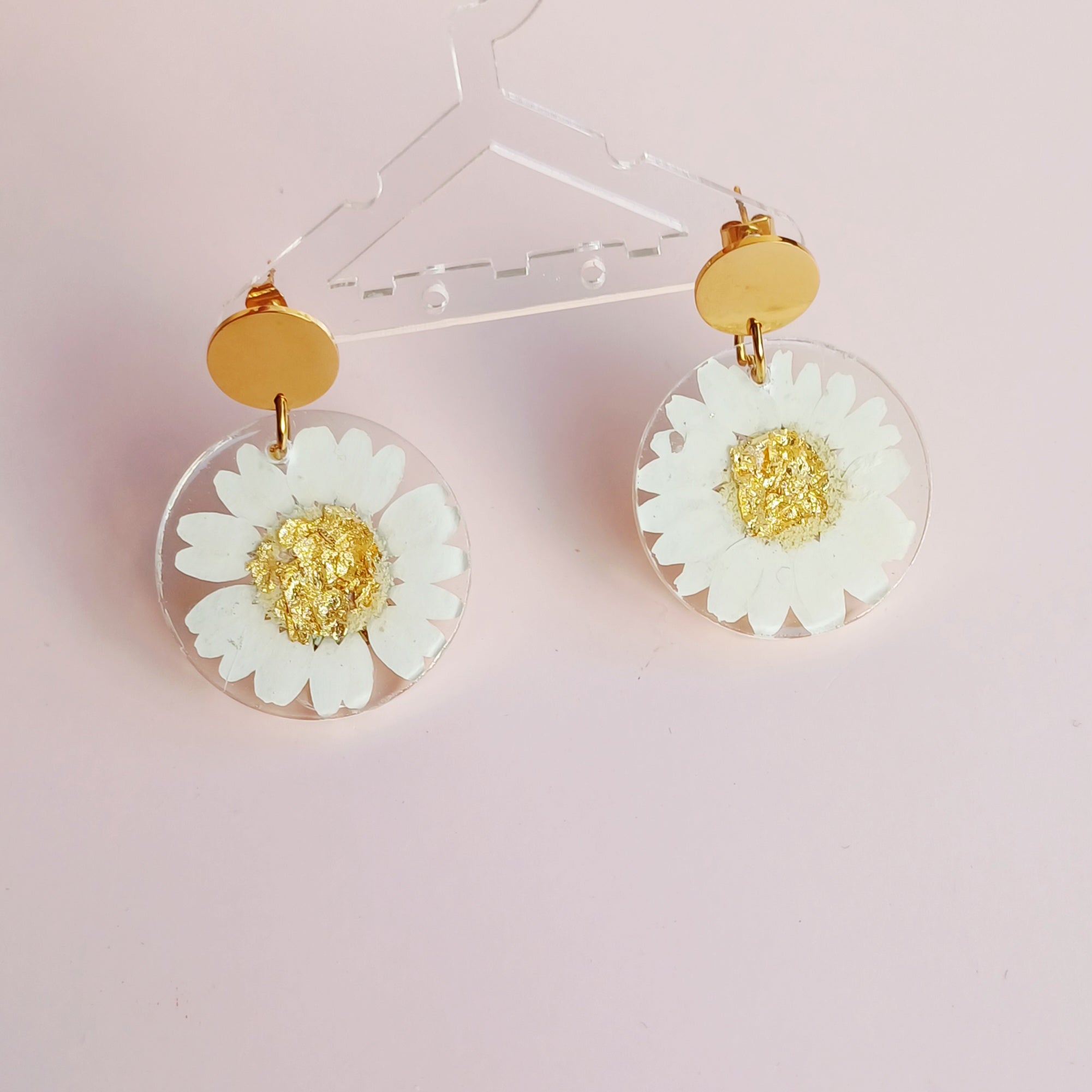 Parure Marguerite Blanche et Feuille d'Or – Elégance simple
