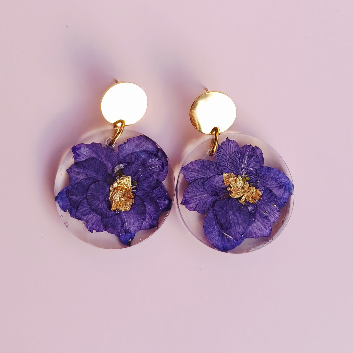 Boucles d'oreilles - Fleurs de delphinium séchées
