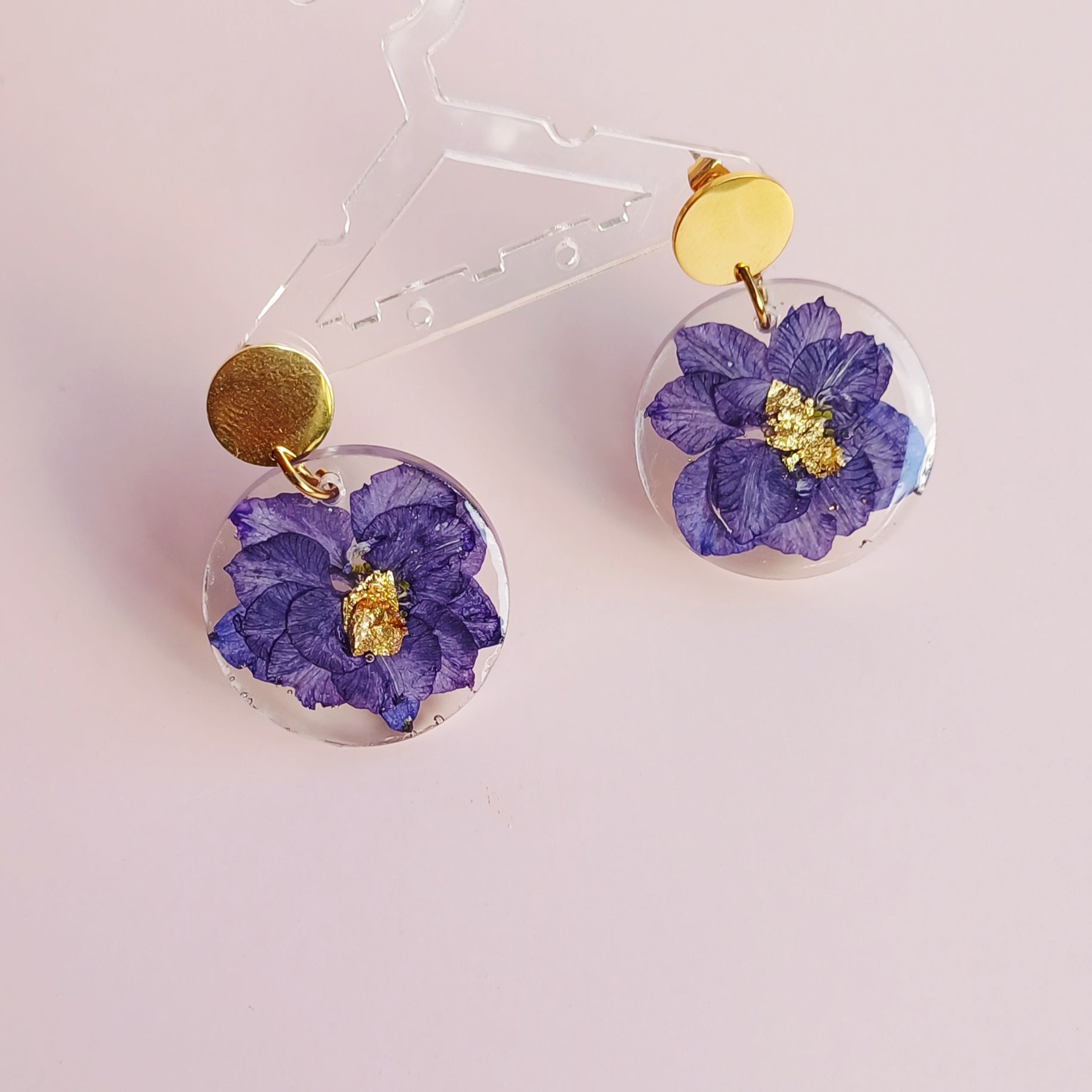 Boucles d'oreilles - Fleurs de delphinium séchées