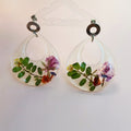 Boucles d'oreilles goutte ajourée - Fleurs de lantana, lilas des Indes et fleur de carotte sauvage